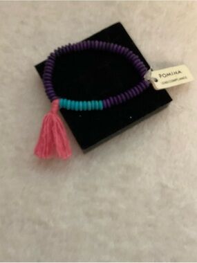 Pomina Purple Beaded Bracelet with Pink Tassel and Turquoise Accent